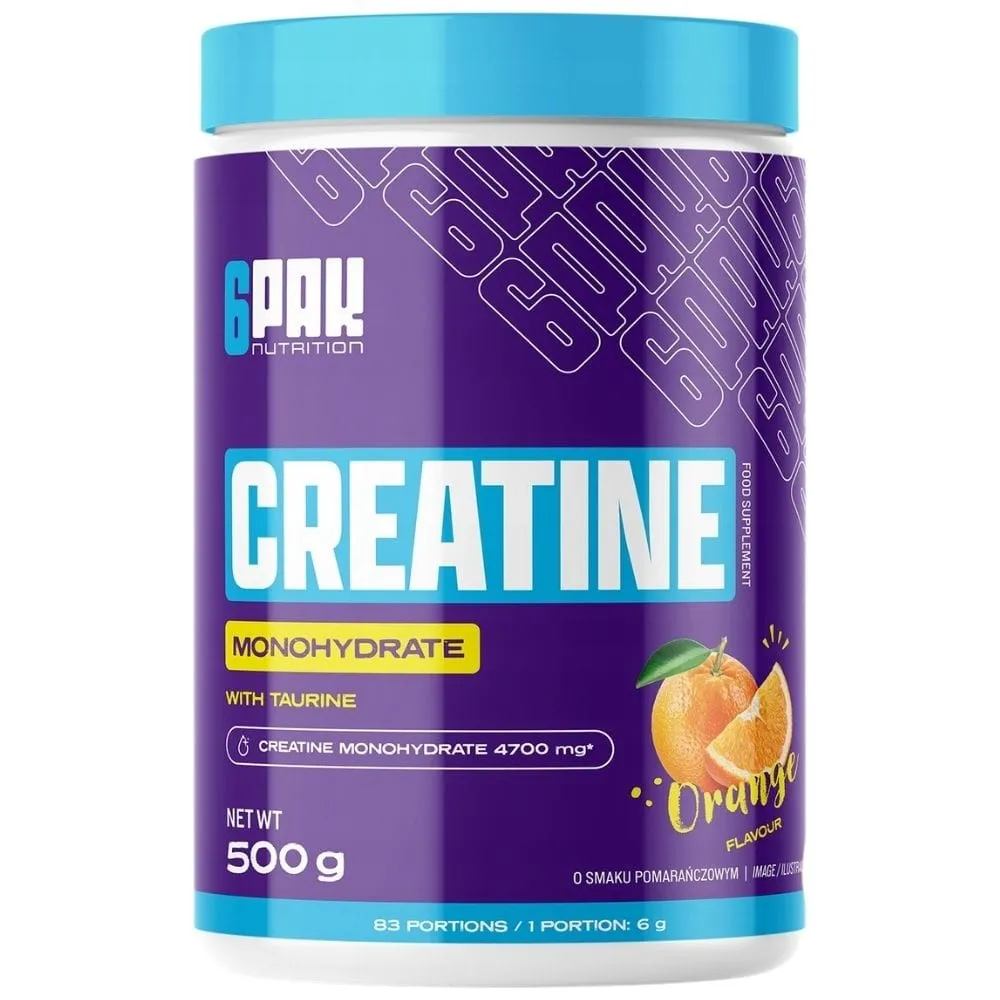 6PAK Creatina Monohidrato, Sabor Naranja - 500 g
