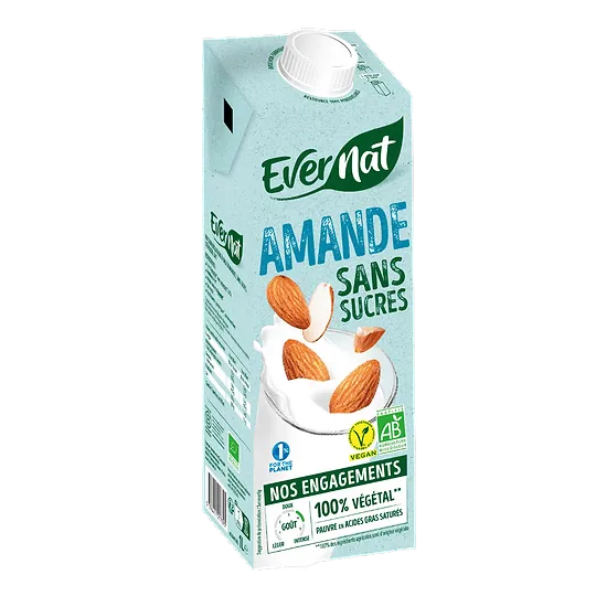 Bebida de almendras sin azúcar Bio-1L-Evernat