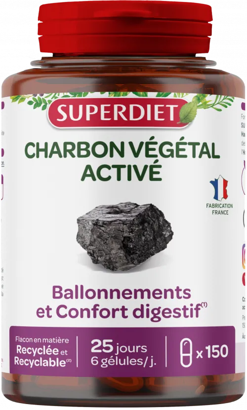Carbón vegetal activado - 150 cápsulas - Superdiet