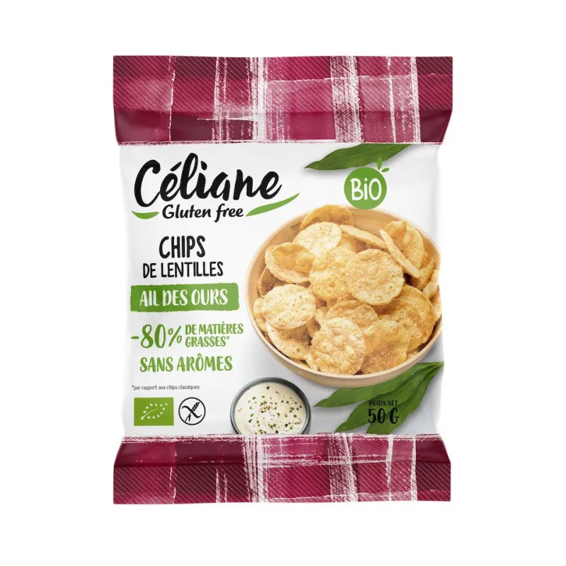 Chips de lentejas ecológicas con ajo silvestre-50g-Céliane