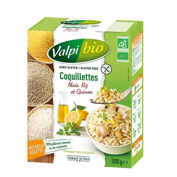 Coquillettes sin gluten-Maíz, Arroz y Quinoa-500g-ValpiBio