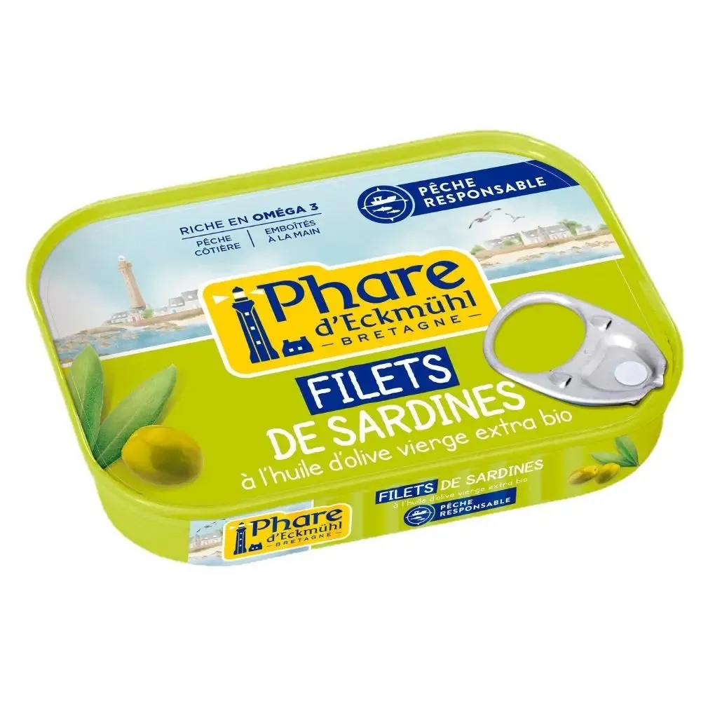 Filetes de sardina en aceite de oliva ecológico-90g-Phare d'Eckmühl