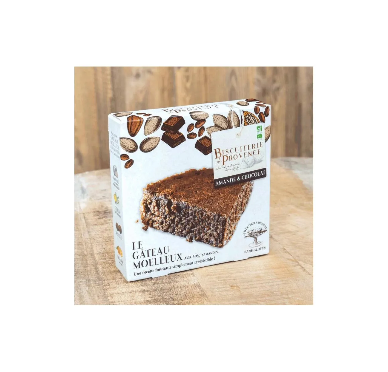Tarta Blanda de Almendras y Chocolate Bio-SIN GLUTEN-225G-Biscuiterie de Provence