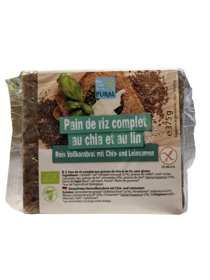 Pan de Arroz Integral Ecológico-Chia y Lino-375g-Pural