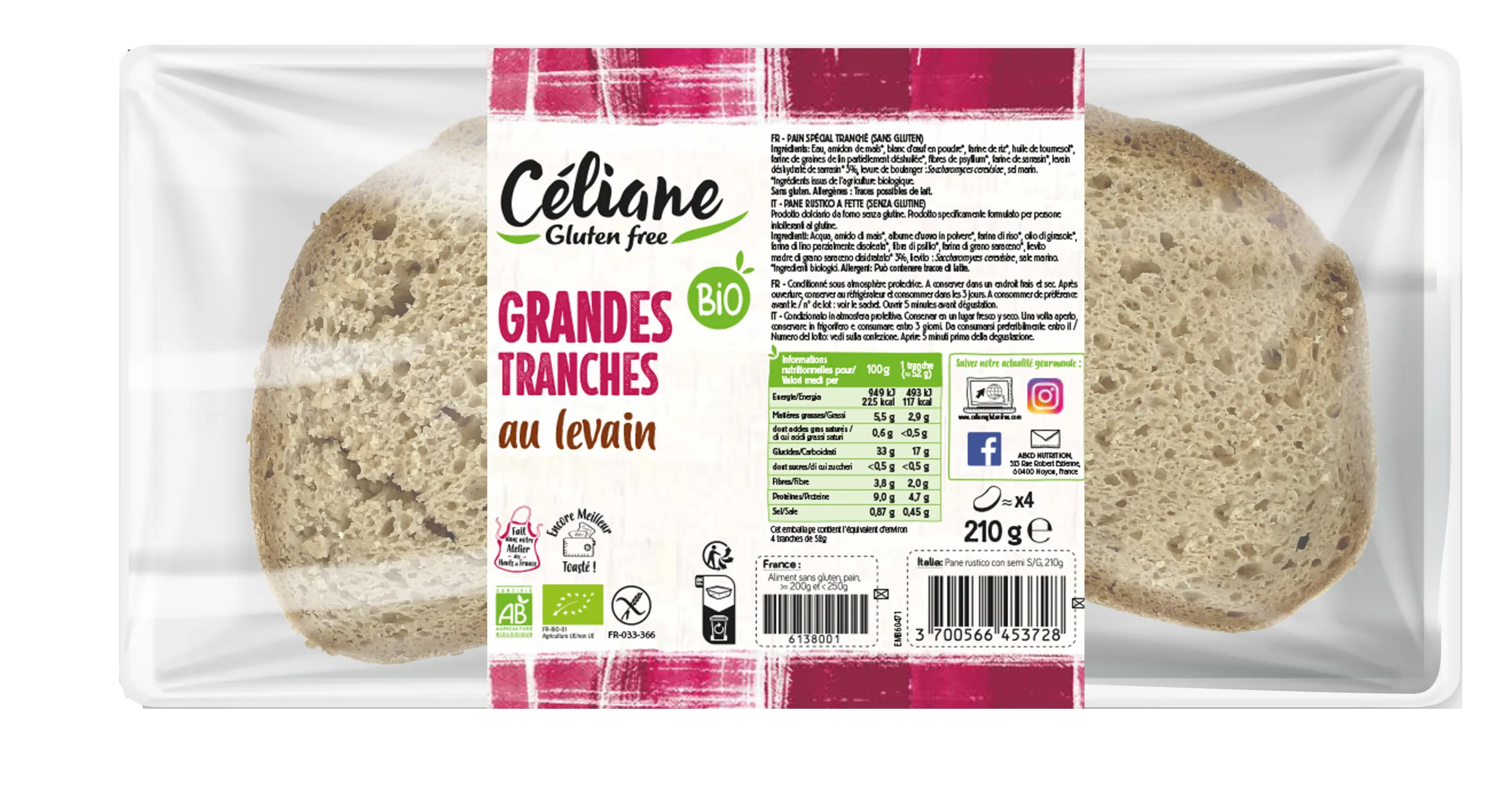 Rebanadas grandes de pan de masa madre-4 rebanadas-Céliane