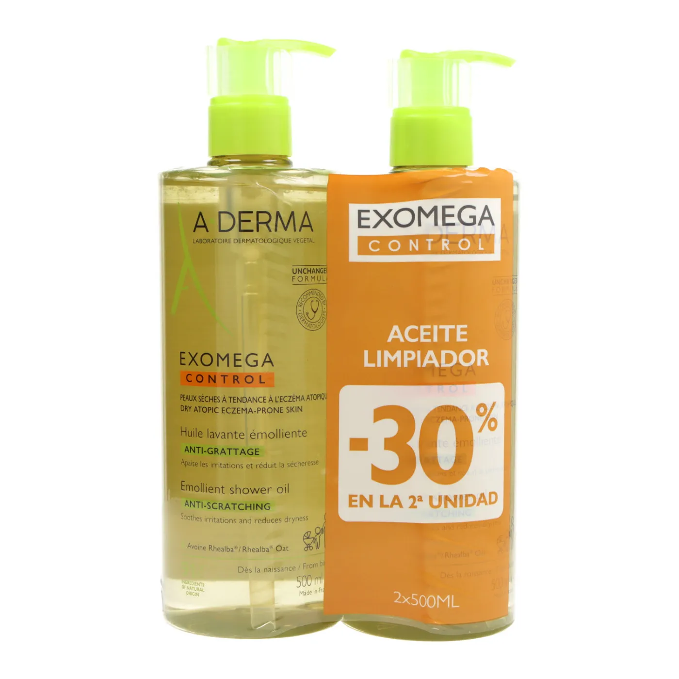 Aderma Exomega Aceite De Ducha Y Baño 2 X 500 ml Promo