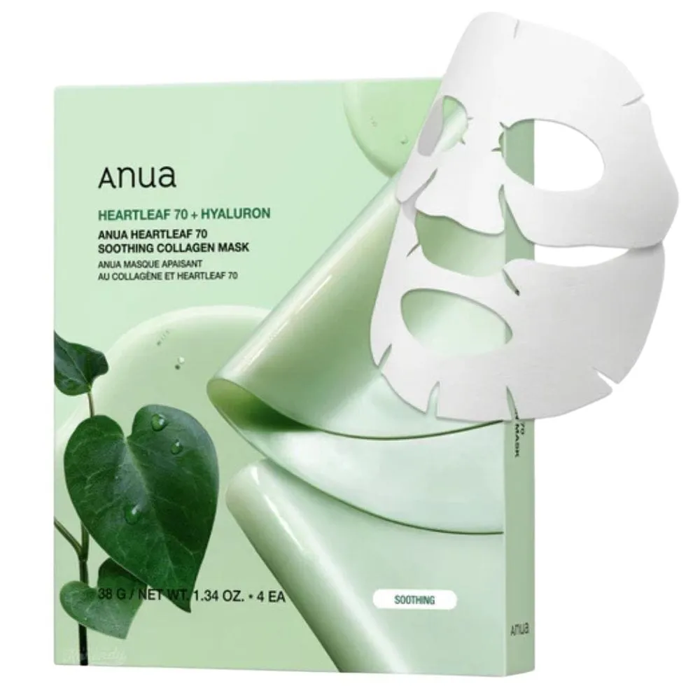 Anua Heartleaf 70 Mascarilla Calmante de Colágeno - 4 Piezas