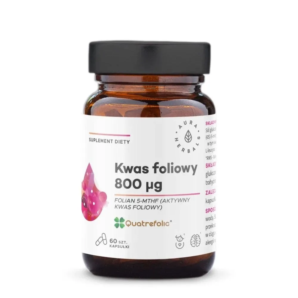 Aura Herbals Ácido fólico 800 mcg, Quatrefolic ® - 60 Cápsulas
