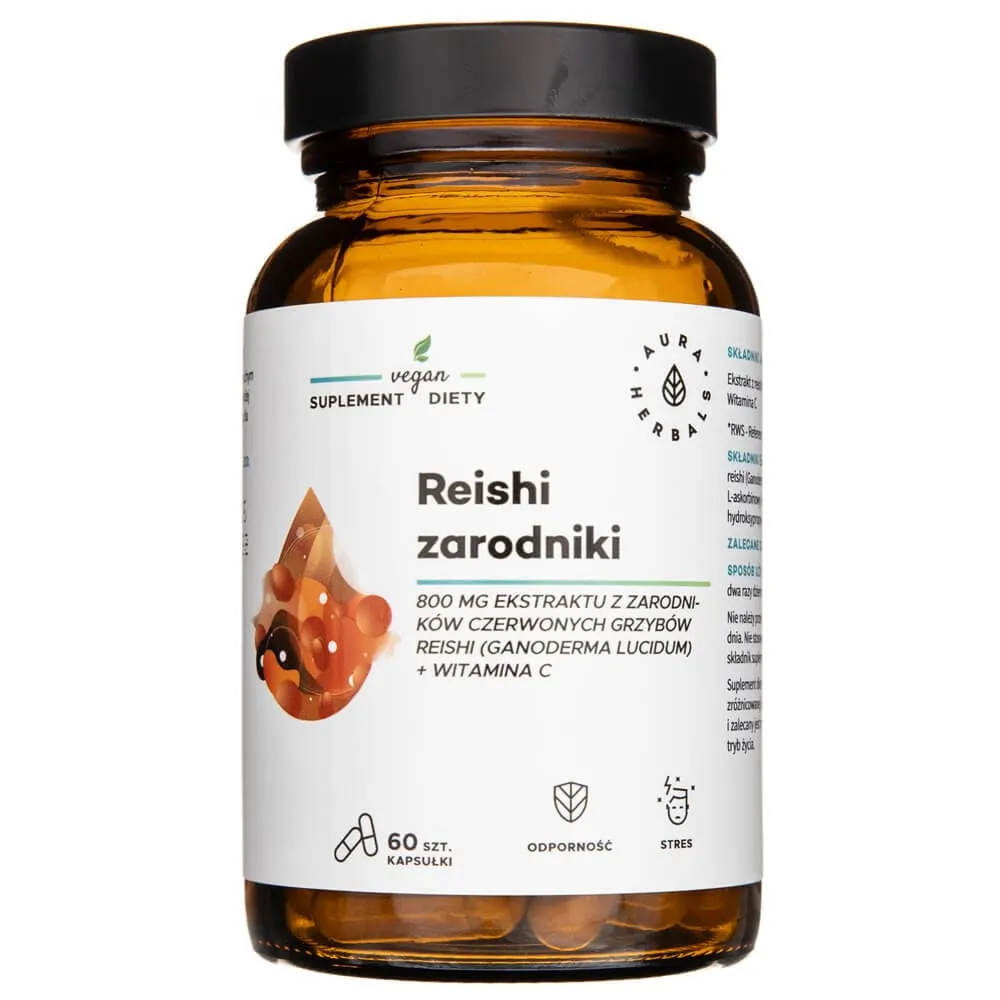 Aura Herbals Esporas de Reishi 800 mg + Vitamina C - 60 Cápsulas