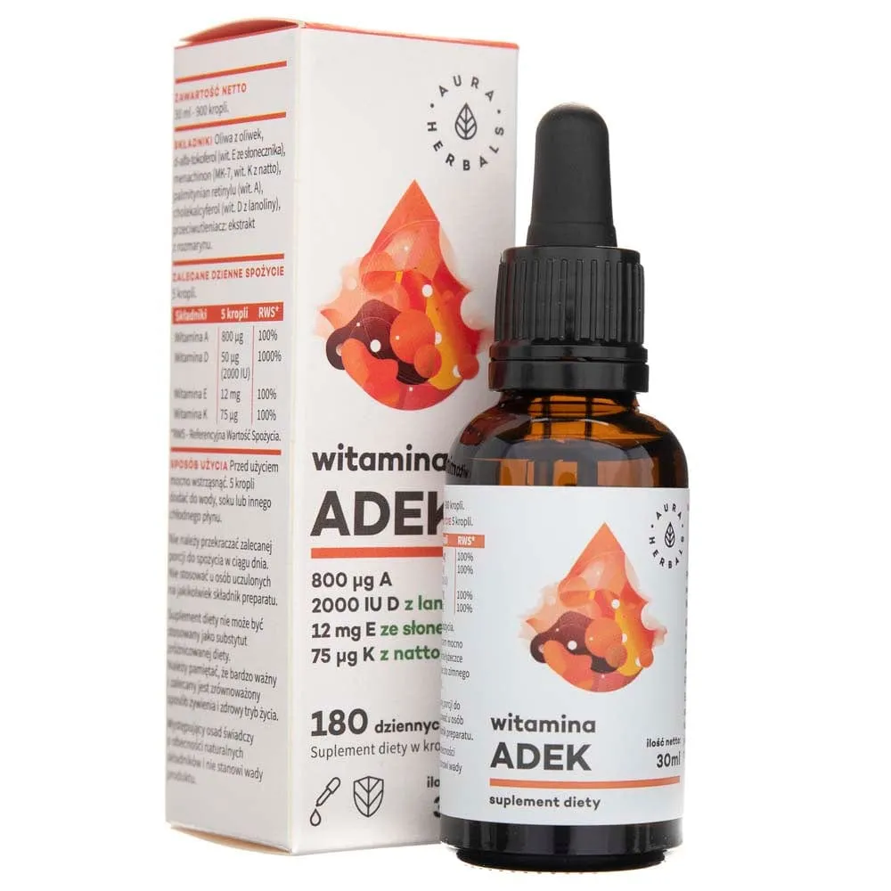 Aura Herbals Vitamina ADEK A + D3 (2000IU) + E + K2 MK7 gotas - 30 ml