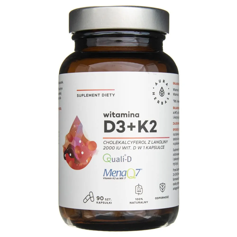 Aura Herbals Vitamina D3 2000 UI + K2 - 90 Cápsulas