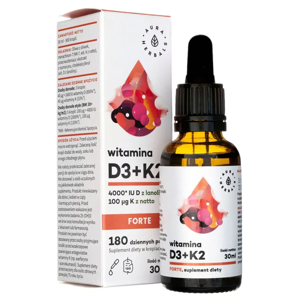 Aura Herbals Vitamina D3 4000 UI + K2mk7 FORTE, gotas - 30 ml