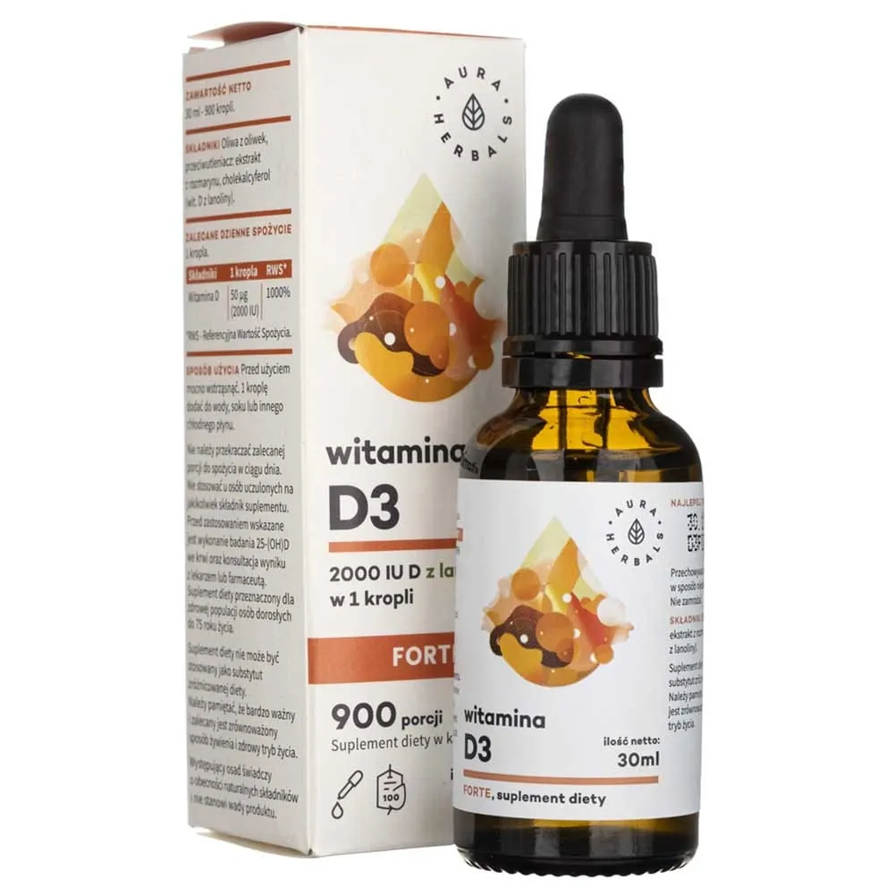 Aura Herbals Vitamina D3 FORTE, MCT, gotas 2000 UI - 30 ml