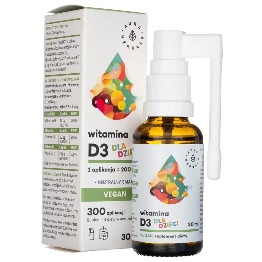 Aura Herbals Vitamina D3 Vegana para Niños, Aerosol - 30 ml