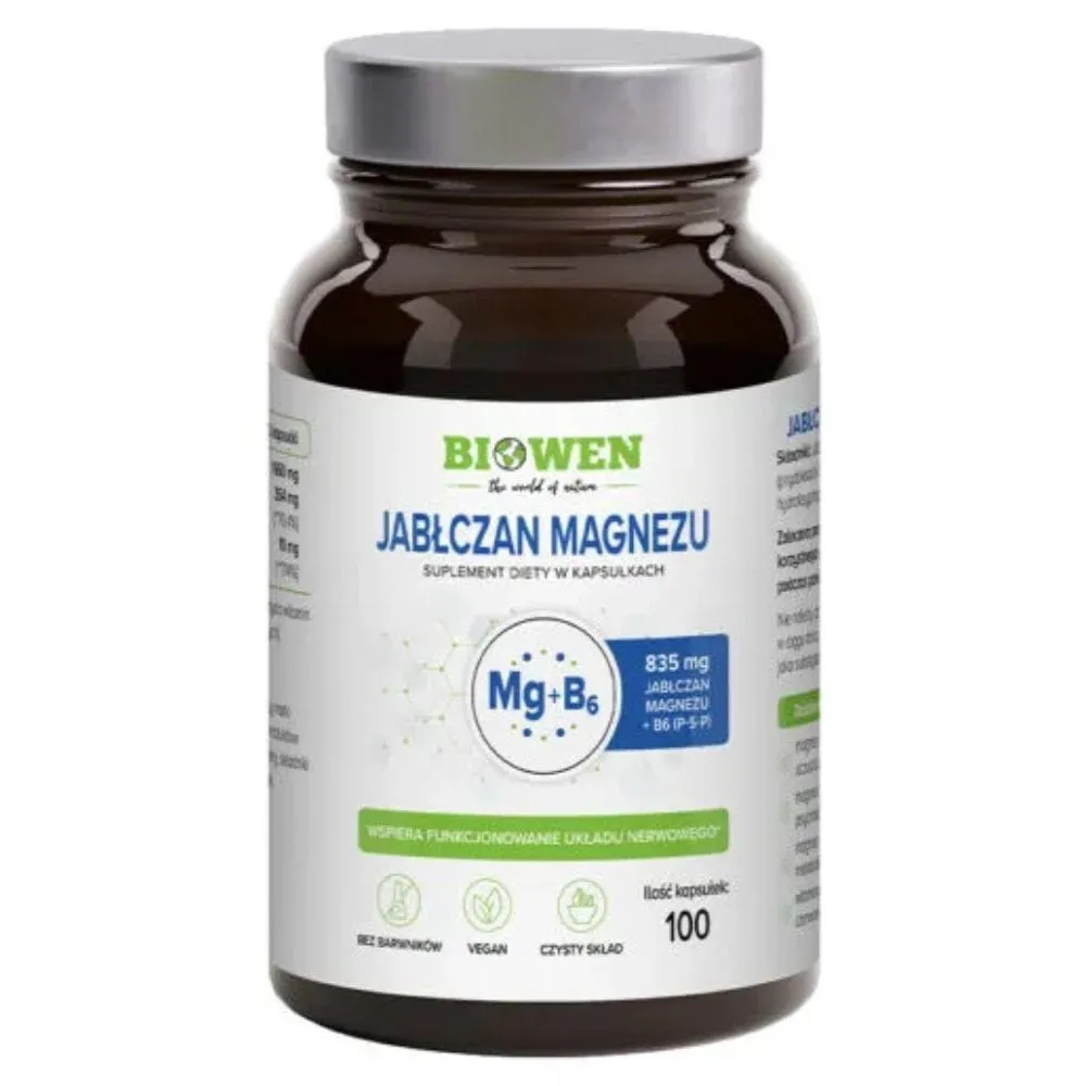 Biowen Malato de magnesio 835 mg con vitamina B6 (P-5-P) - 100 cápsulas