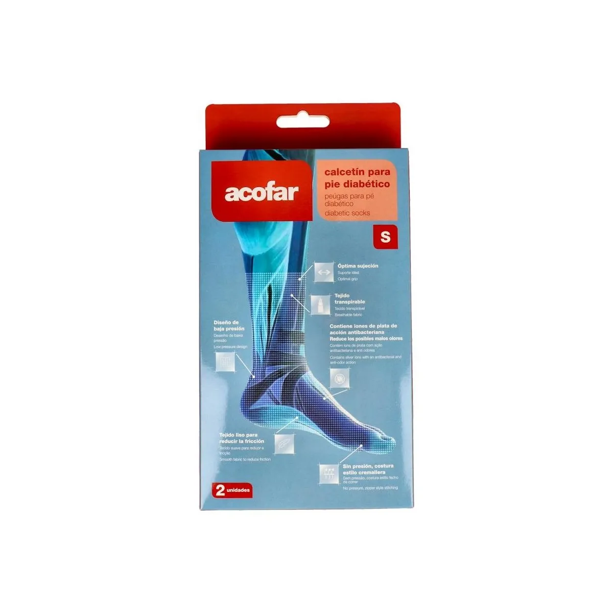 Calcetin Acofar Pie Diabetico Gris T/S 37-39