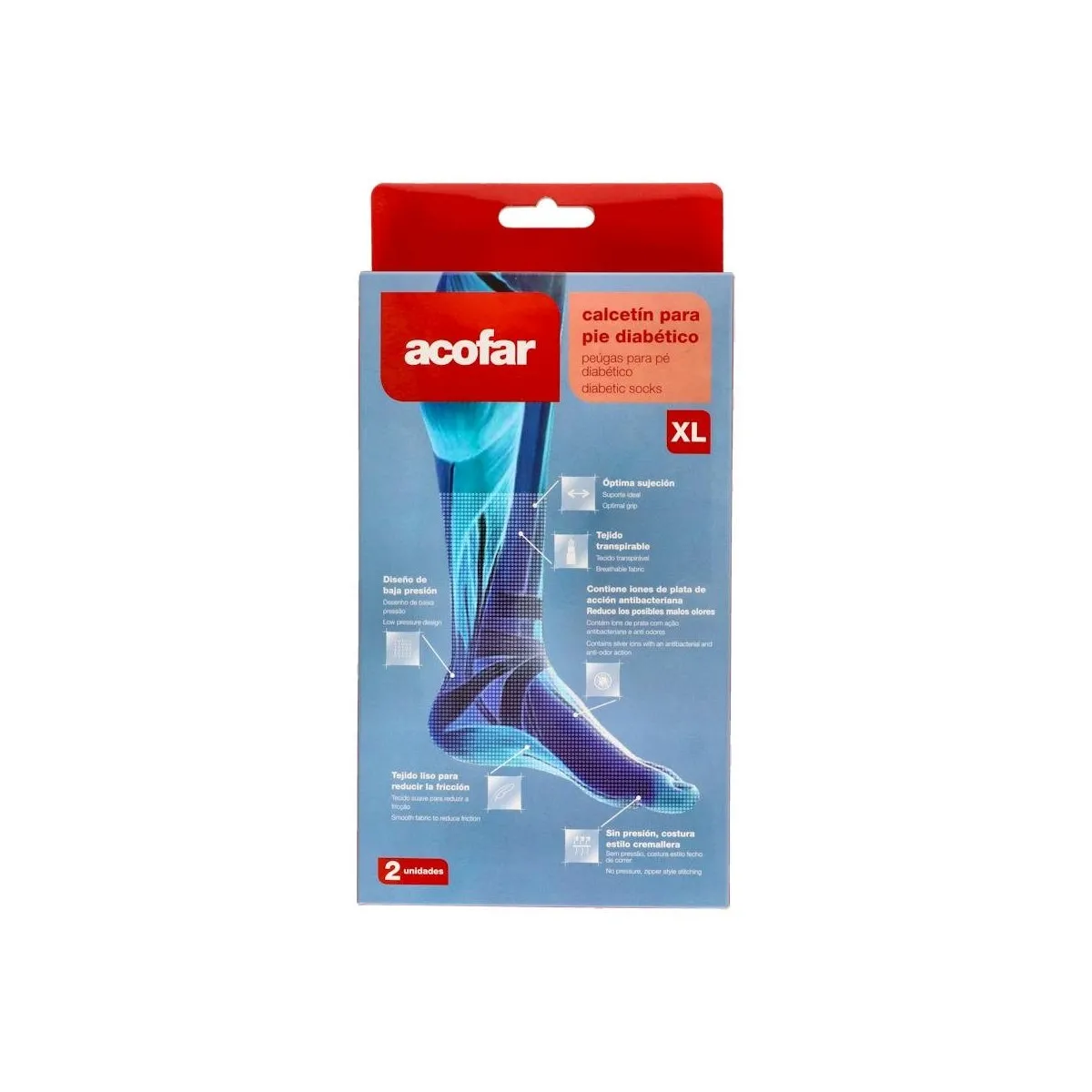 Calcetin Acofar Pie Diabetico Gris T/Xl 43-45