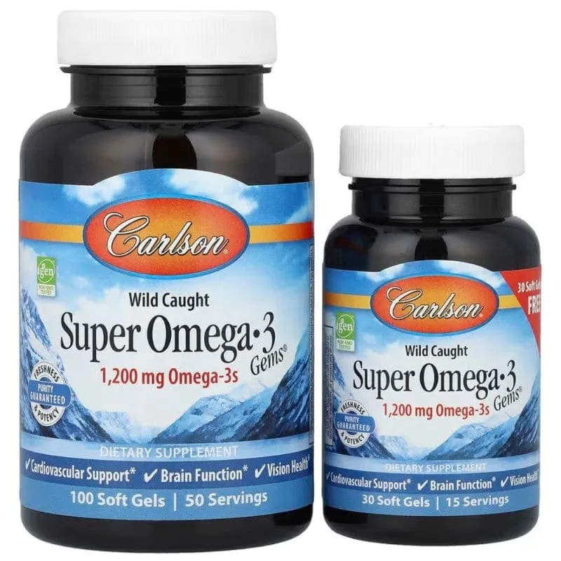 Carlson Labs Wild Caught Super Omega-3 Gems ® - 100 + 30 Cápsulas