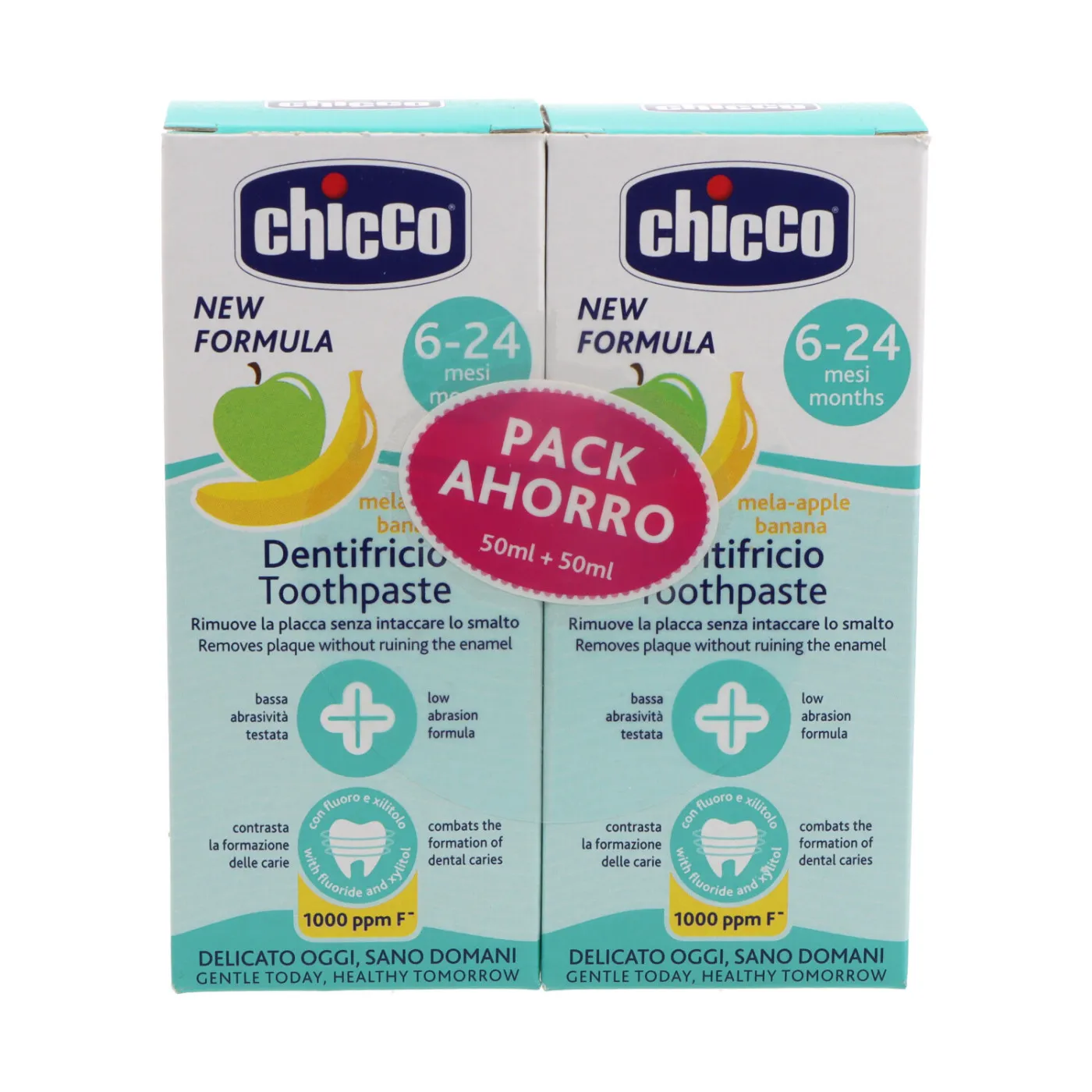 Chicco Pasta Dental Manzana Y Banana Con Fluor 6-24 Meses 2x50 ml Promo