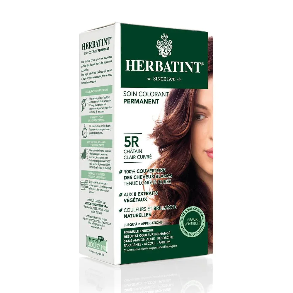 Tinte para cabello castaño cobrizo claro - 5R - 170 ml - Herbatint