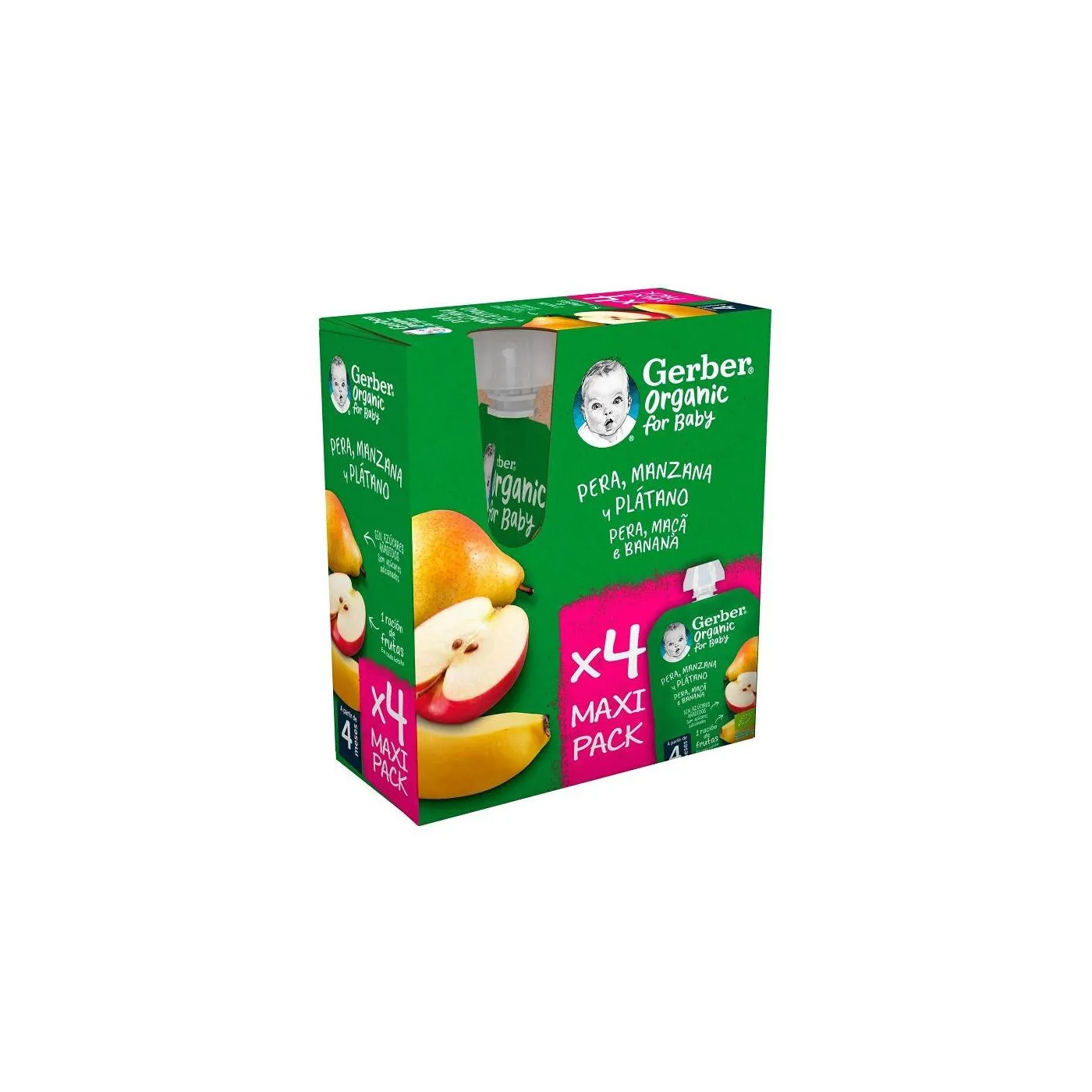 Gerber Organic Pera Manzana Platano 4 Pouch 90 g