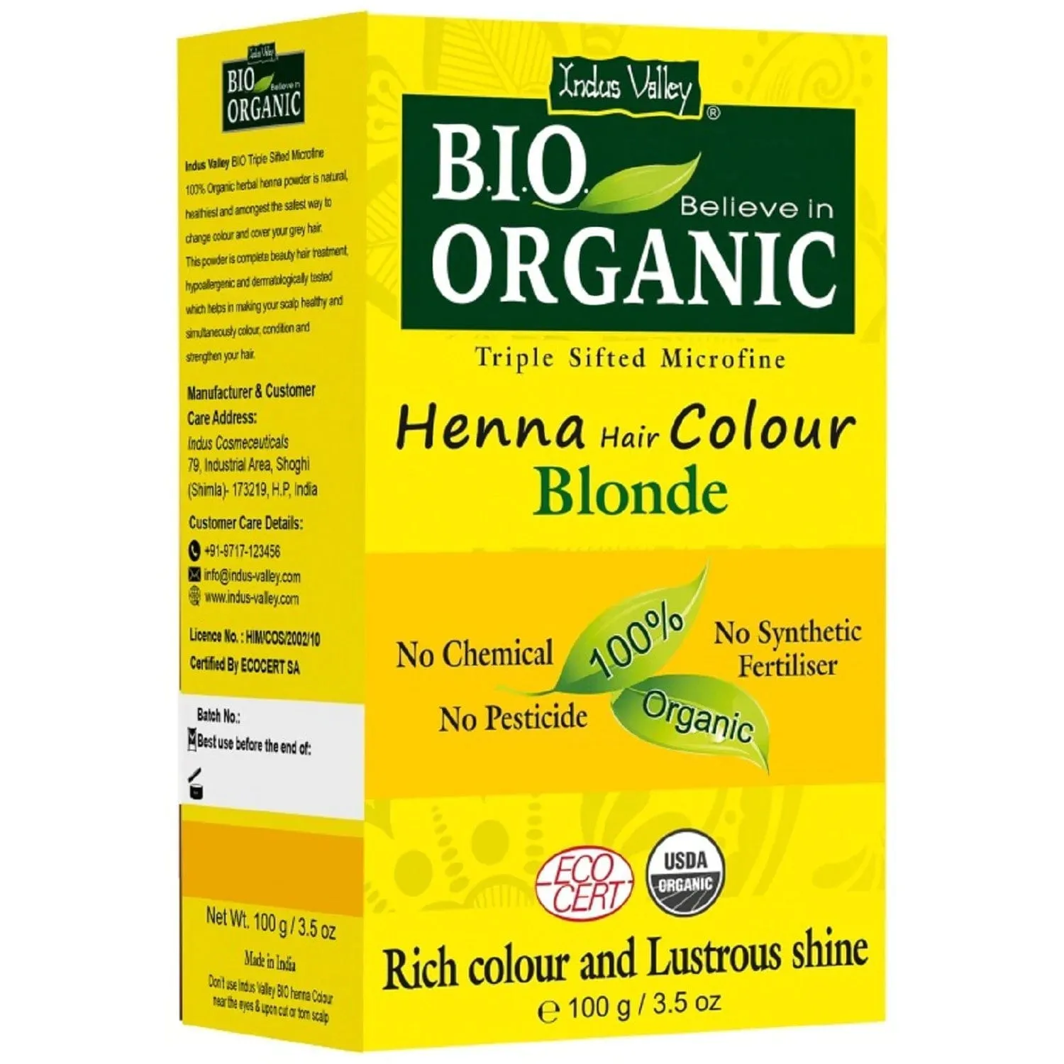 Tinte de Henna Valle del Indo Rubio - 100 g