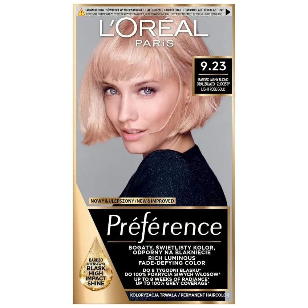 L'Oréal Paris Tinte Preference,9.23 Rosa Puro, Rubio muy claro