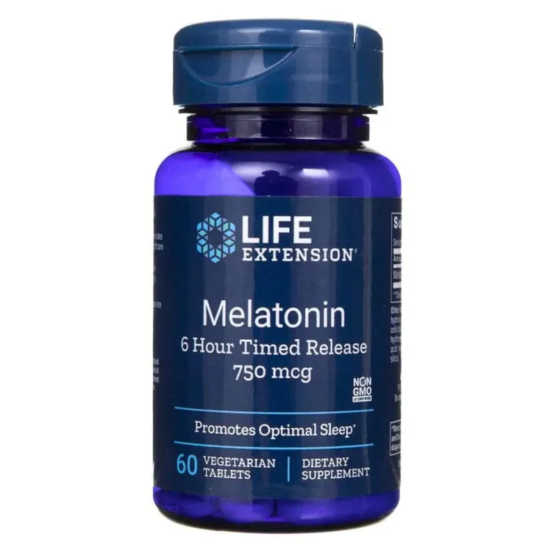 Life Extension Melatonina 6 Horas Liberación Temporizada 750 mcg - 60 Tabletas