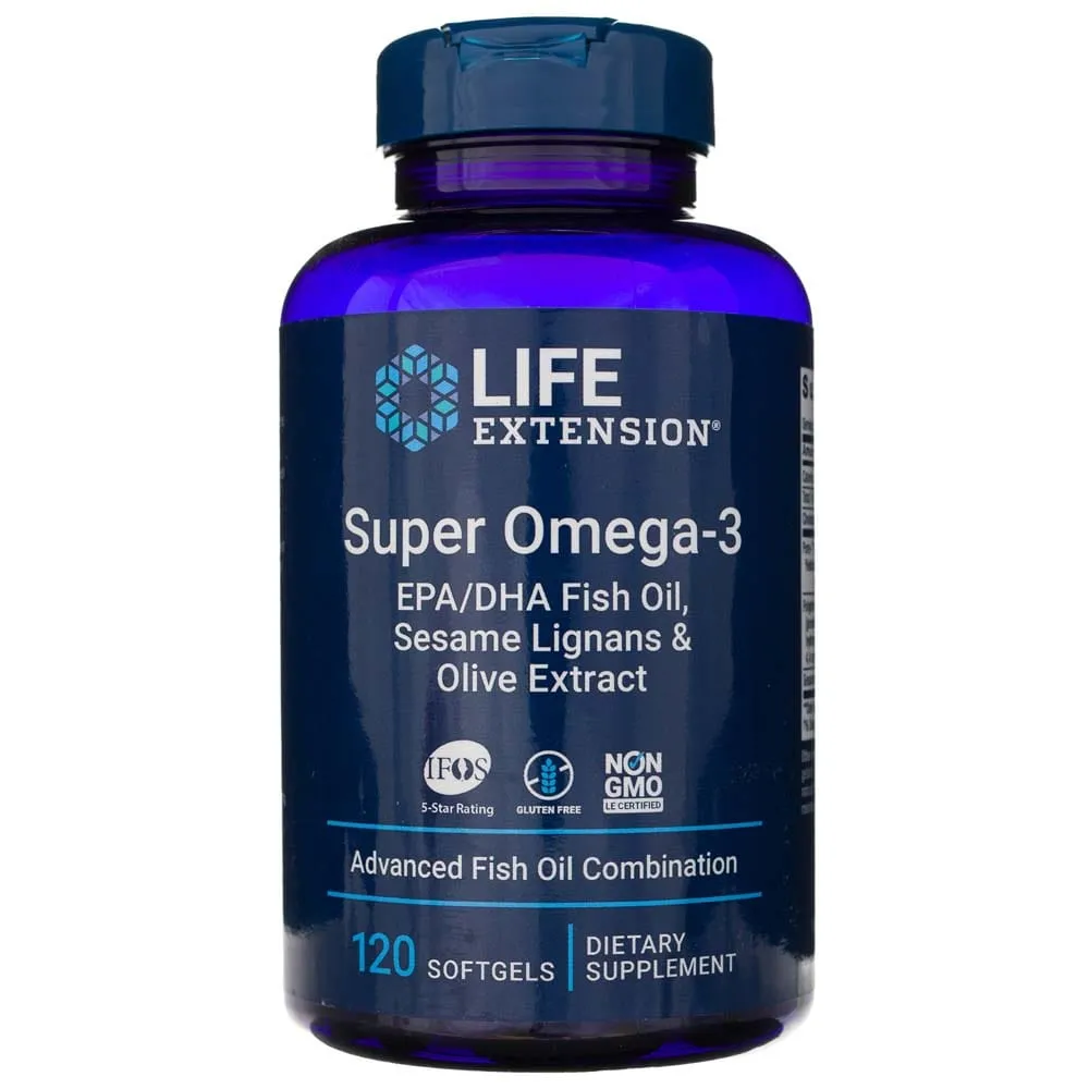 Life Extension Super Omega-3 EPA/DHA con lignanos de sésamo y extracto de oliva - 120 cápsulas blandas