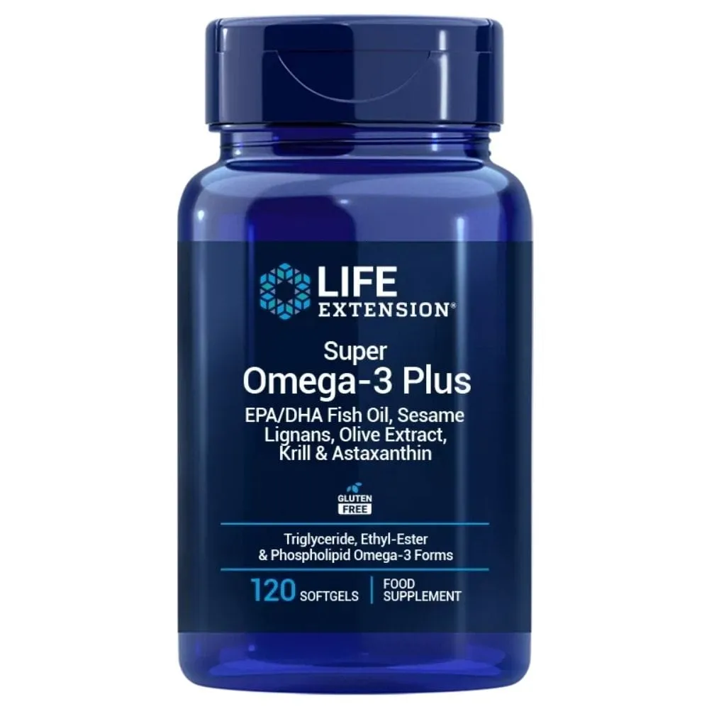 Life Extension Super Omega-3 Plus EPA/DHA, Lignanos de Sésamo, Oliva, Krill y Astaxantina UE - 120 Cápsulas blandas