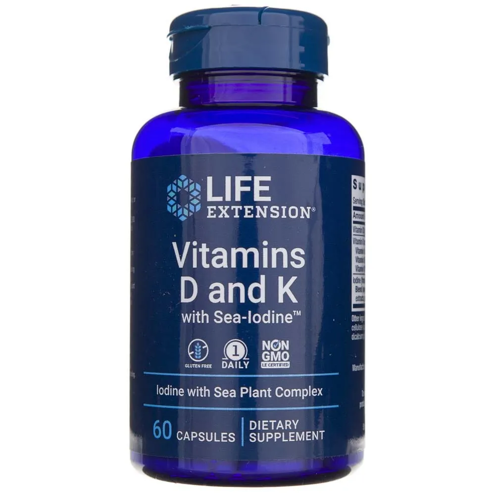 Life Extension Vitaminas D y K con yodo marino - 60 Cápsulas