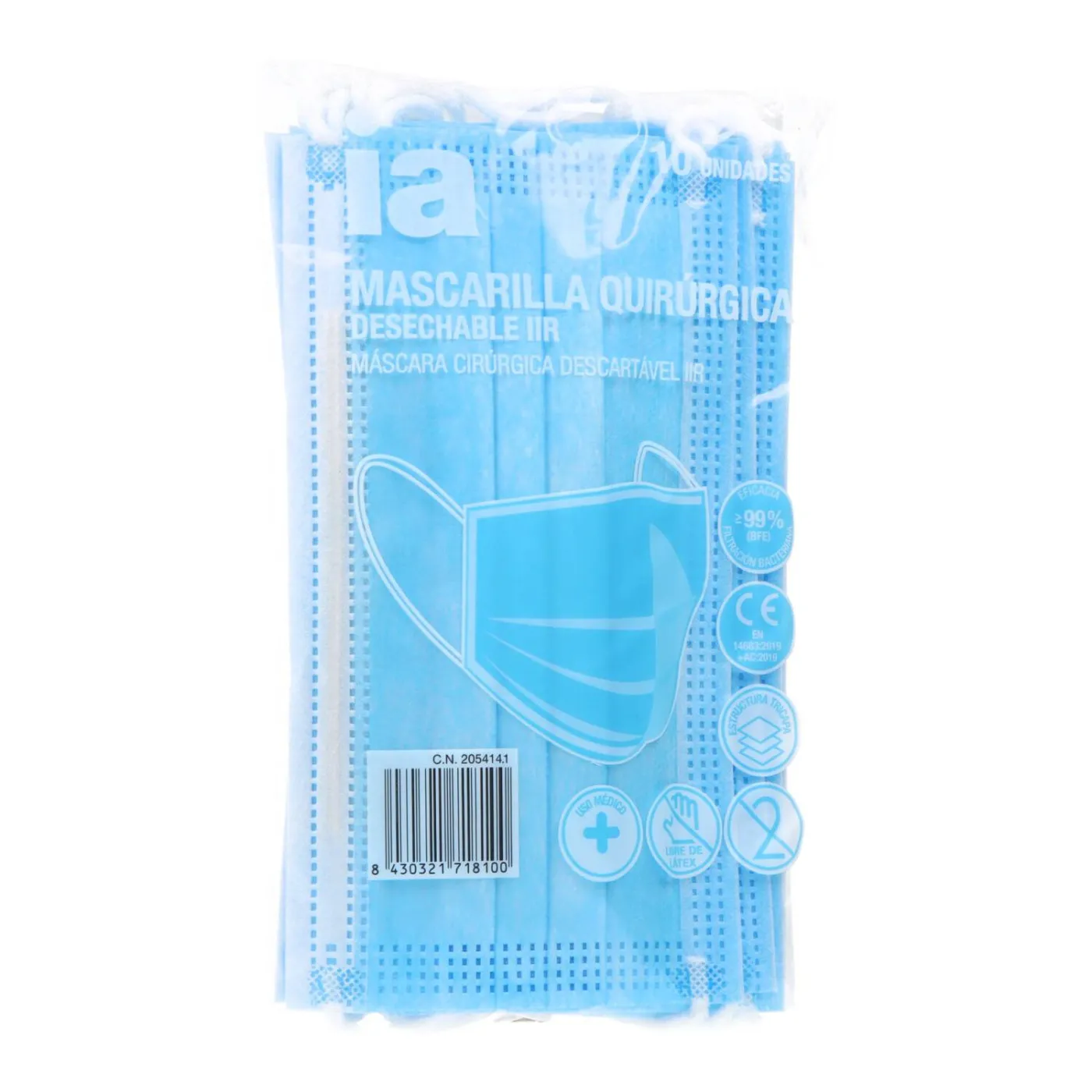 Mascarilla Quirurgica Azul Adulto Iir 10 Uds Int