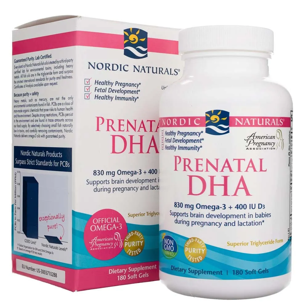 Nordic Naturals Fórmula prenatal DHA sin sabor - 180 cápsulas blandas