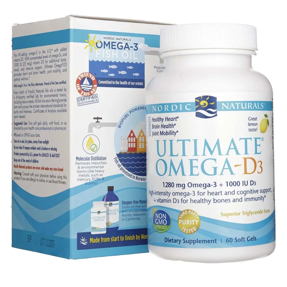 Nordic Naturals Ultimate Omega-D3, Sabor Limón 250 mg - 60 Cápsulas blandas