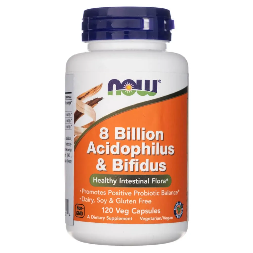 Now Foods Acidophilus & Bifidus 8 Billones CFU - 120 Cápsulas Vegetales