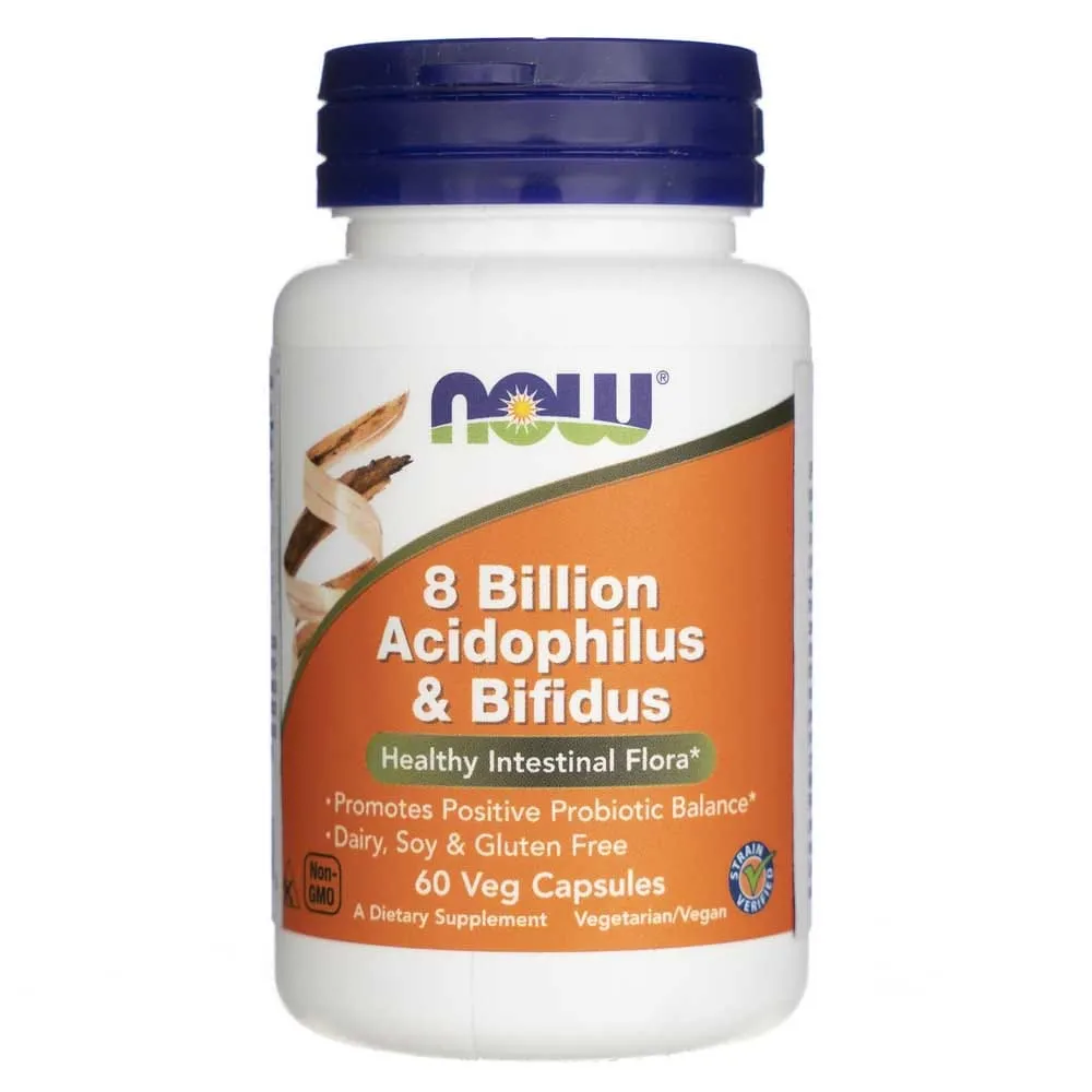Now Foods Acidophilus & Bifidus 8 mil millones CFU - 60 cápsulas vegetales