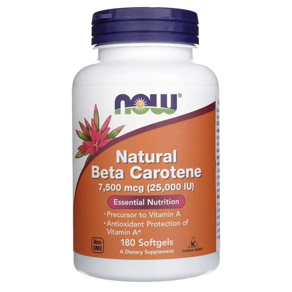 Now Foods Beta Caroteno Natural 7500 mcg (25000 UI) - 180 Cápsulas Blandas