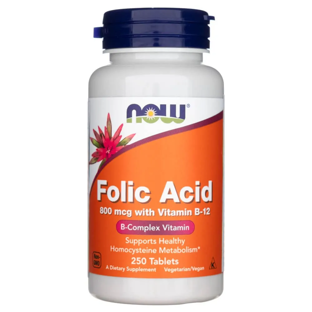 Now Foods Ácido fólico 800 mcg con vitamina B-12 - 250 Tabletas