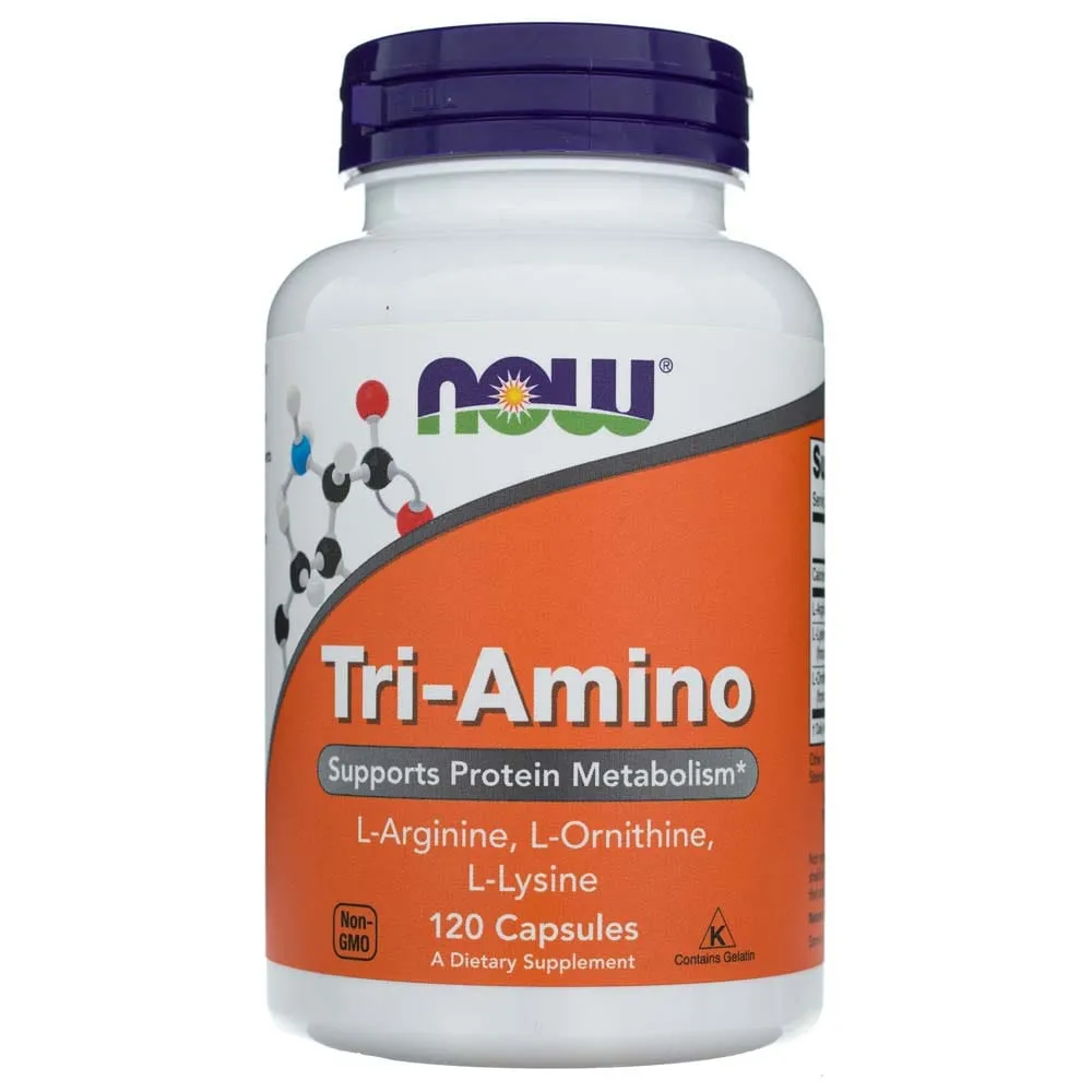 Now Foods Tri-Amino (L-Arginina, L-Ornitina, L-Lisina) - 120 Cápsulas