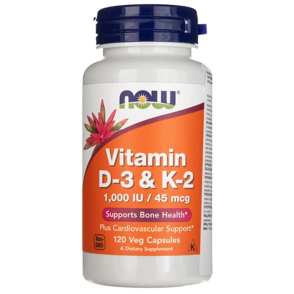 Now Foods Vitamina D-3 & K-2 - 120 Cápsulas Vegetales