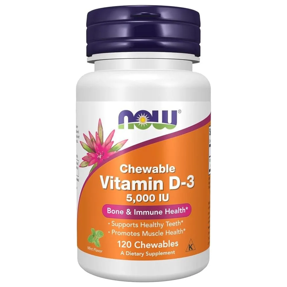 Now Foods Vitamina D3 5000 UI, Menta - 120 Masticables