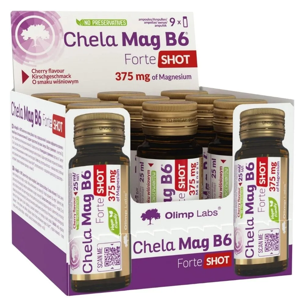 Olimp Chela-Mag B6 Forte Shot, Sabor Cereza - 9 Ampollas