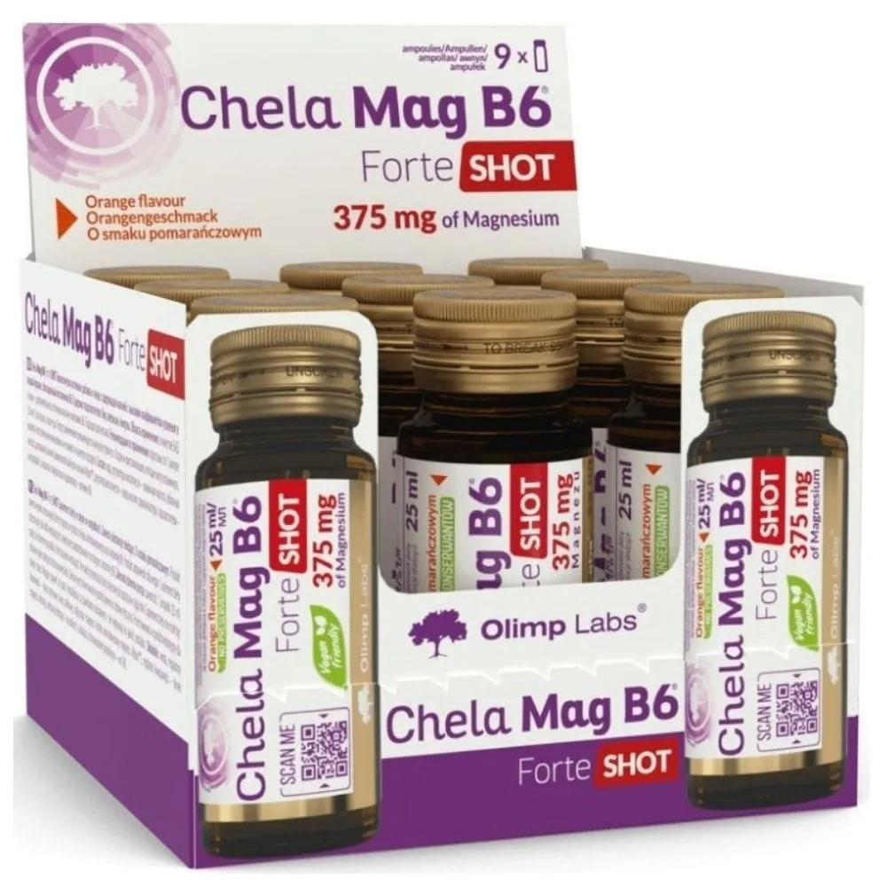 Olimp Chela-Mag B6 Forte Shot, Sabor Naranja - 9 Ampollas
