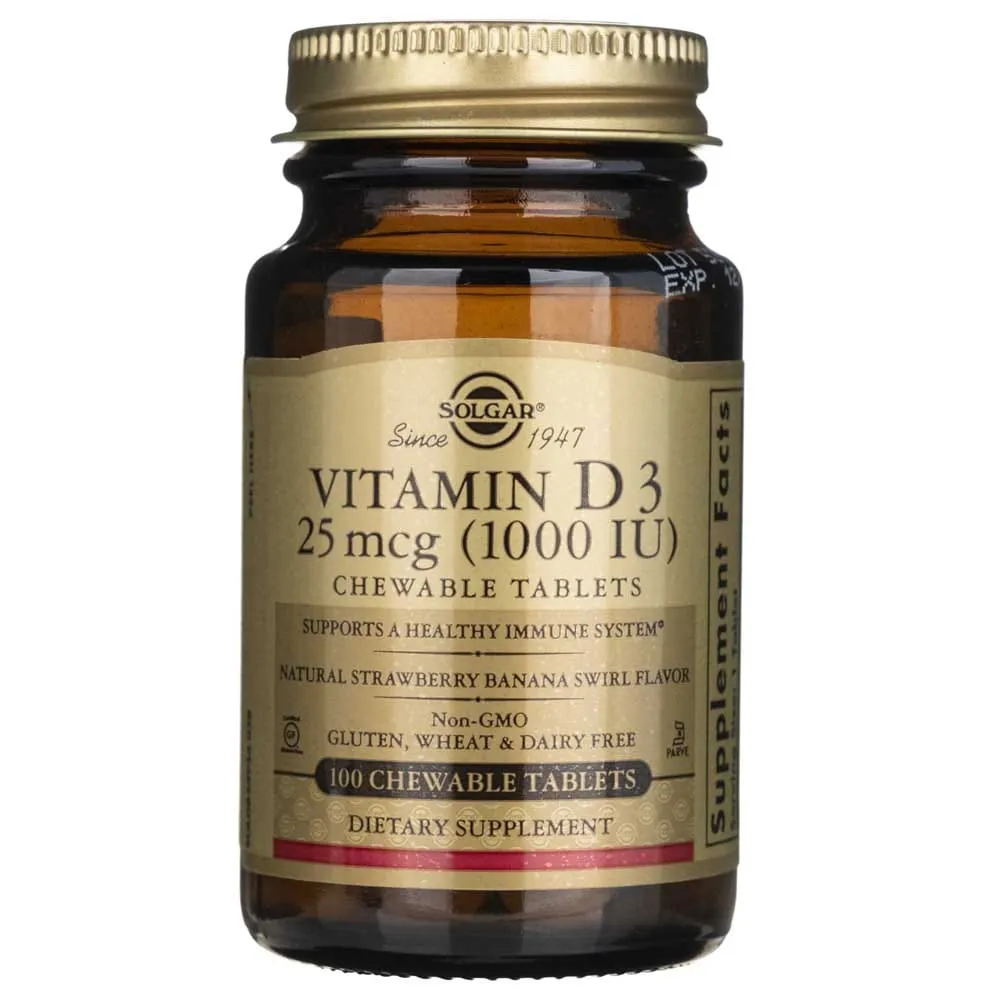 Solgar Vitamina D3 25 mcg (1000 UI) - 100 Tabletas masticables