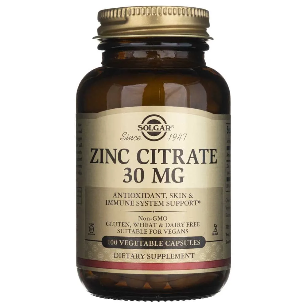 Solgar Citrato de Zinc 30 mg - 100 Cápsulas Vegetales