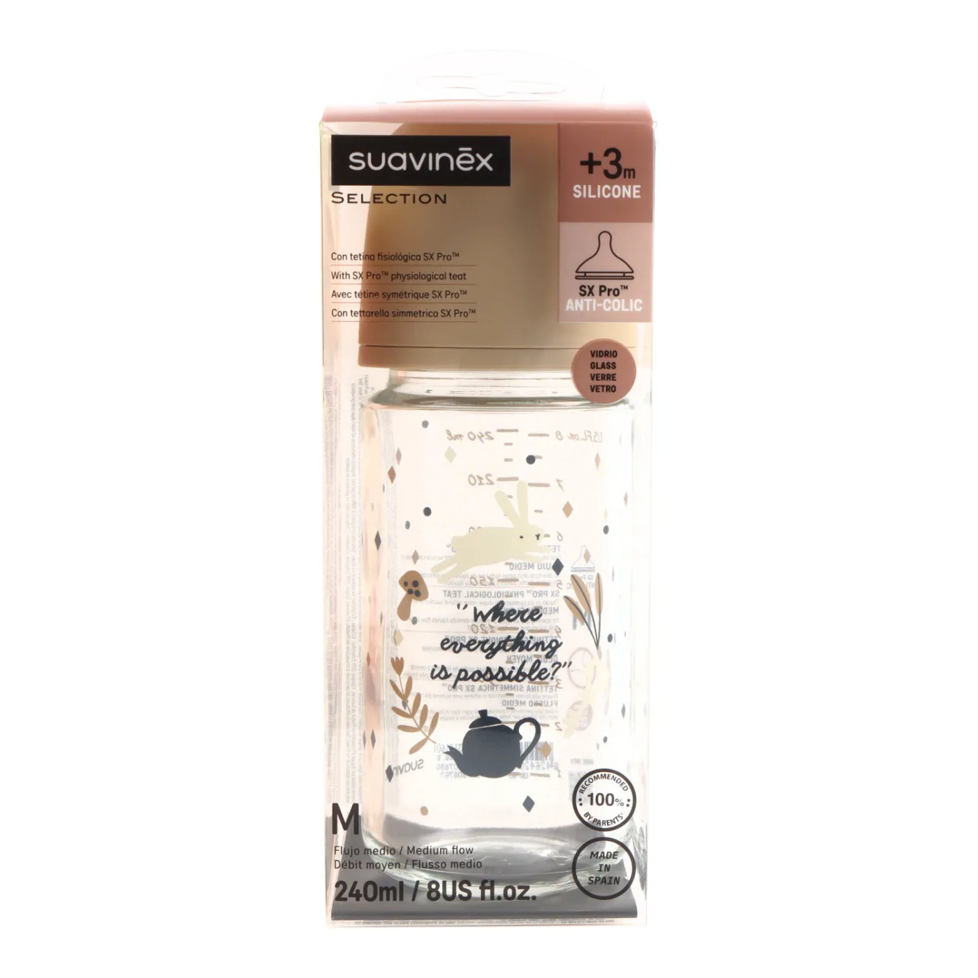 Suavinex Biberon Vidrio Silicona 3m 240 ml