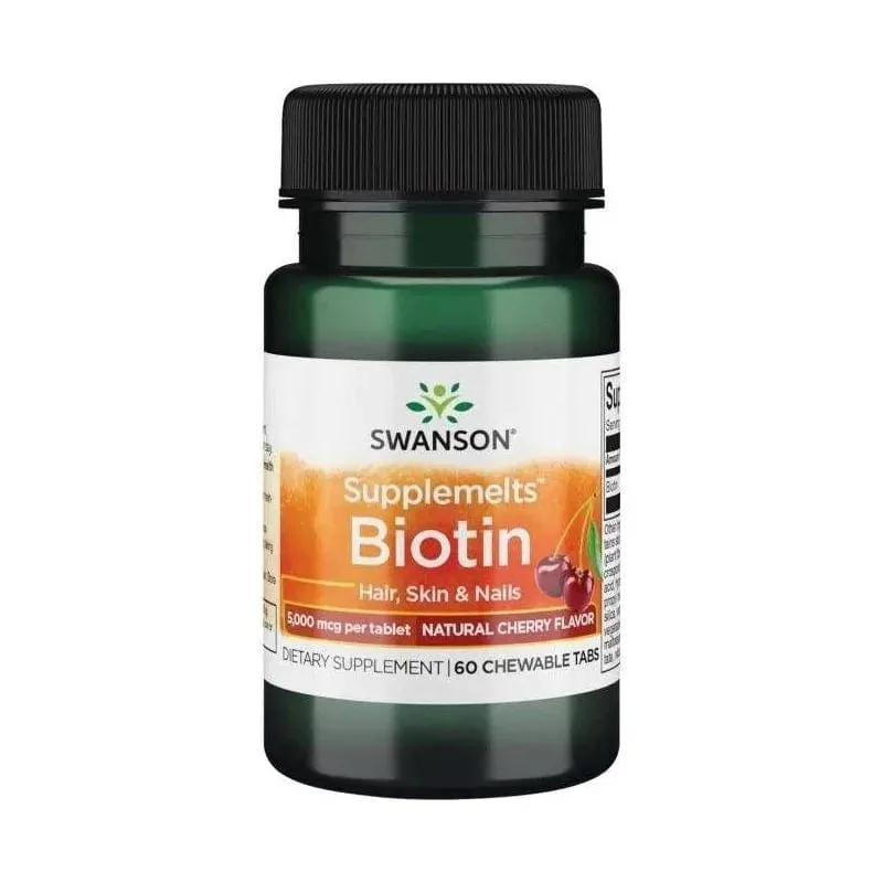 Swanson Biotina 5000 mcg, Sabor Natural Cereza - 60 Tabletas