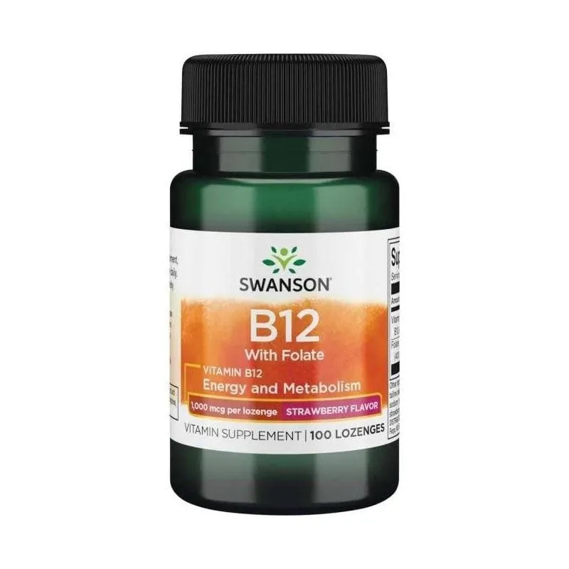 Swanson Vitamina B12 1000 mcg + Folato, St RAW baya - 100 Pastillas