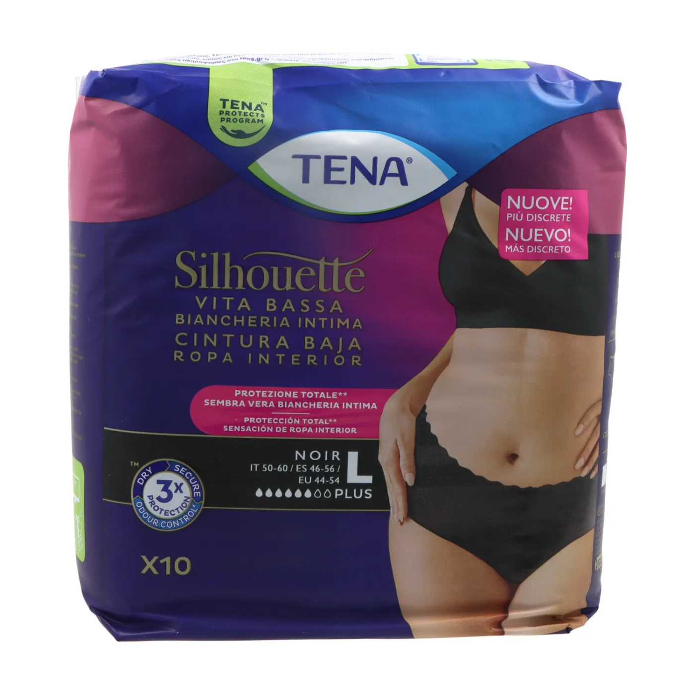 Tena Silhouette Negro Cintura Baja T-g 10 Uds