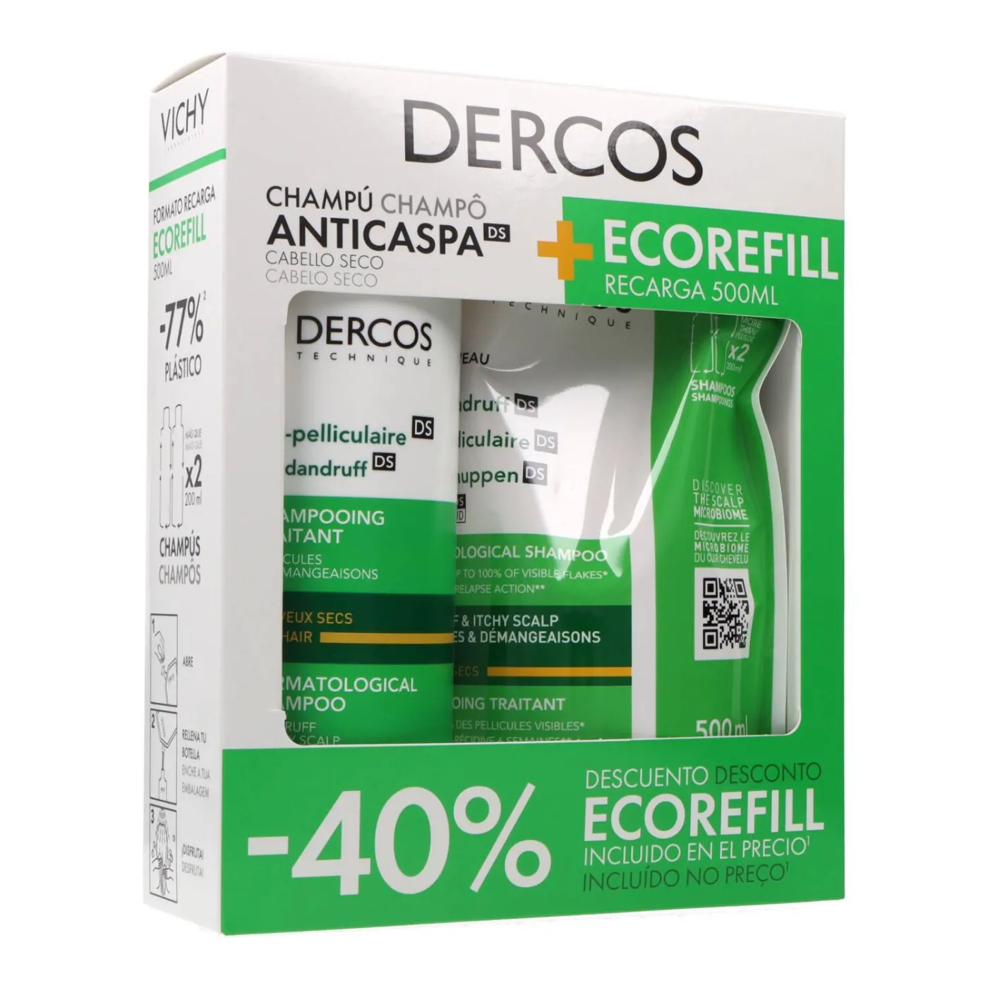 Vichy Dercos Champu Anticaspa Seco 390ml Ecorefill 500ml Promo
